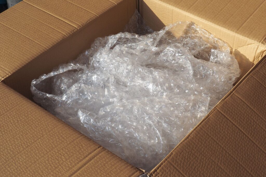 A used bubble wrap and cardboard