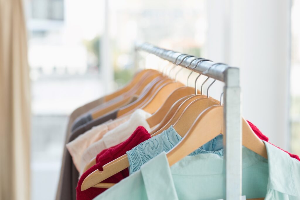 Close-up of clothing rail in a shop