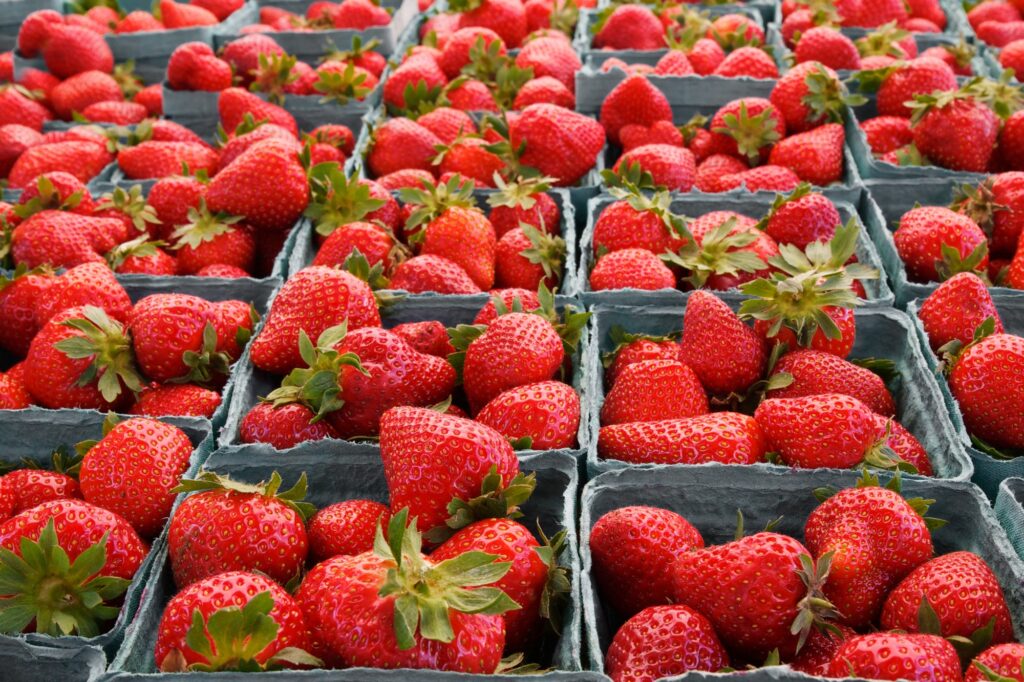 Strawberries in containers in a local market